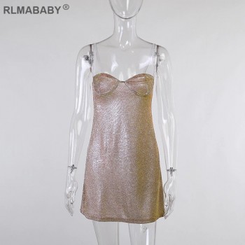 Bright Silk Diamond Women Mini Dress Low-Neck Sleeveless Backless Night Club Party Bodycon Dress